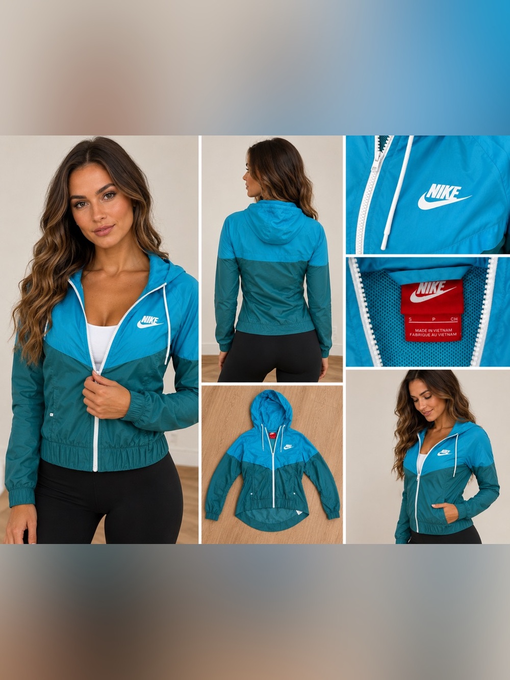 Nike Women's Teal & Aqua Hooded Windbreaker Jacket